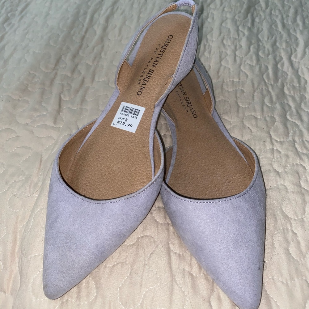Christian Siriano periwinkle suede slingback flats